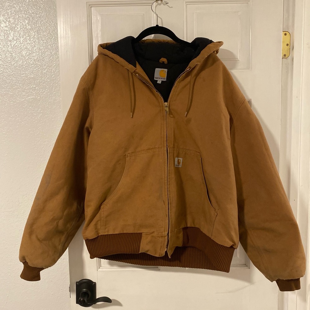 Carhartt Brown Hooded J140 Flannel Quilted Lined Jacket